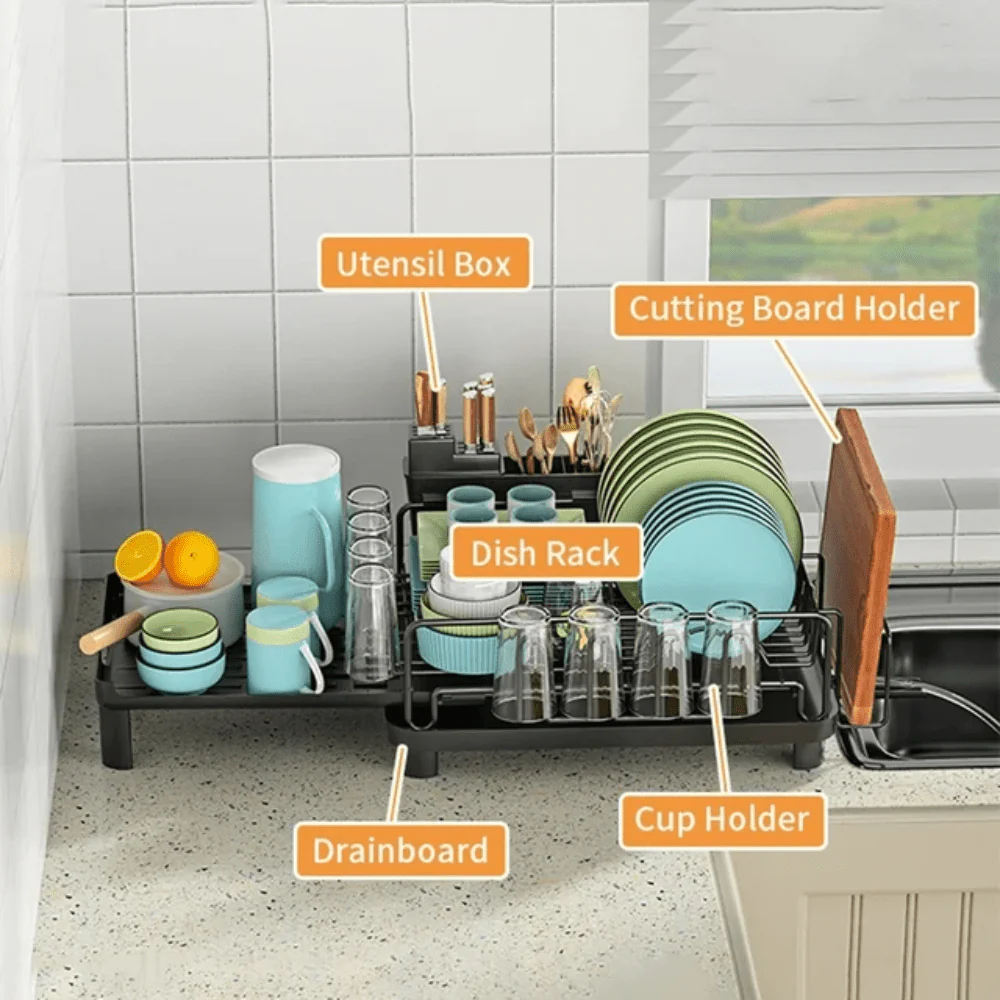Adjustable Double-Layer Bowl Rack with Drainer (40cm) - Image 5