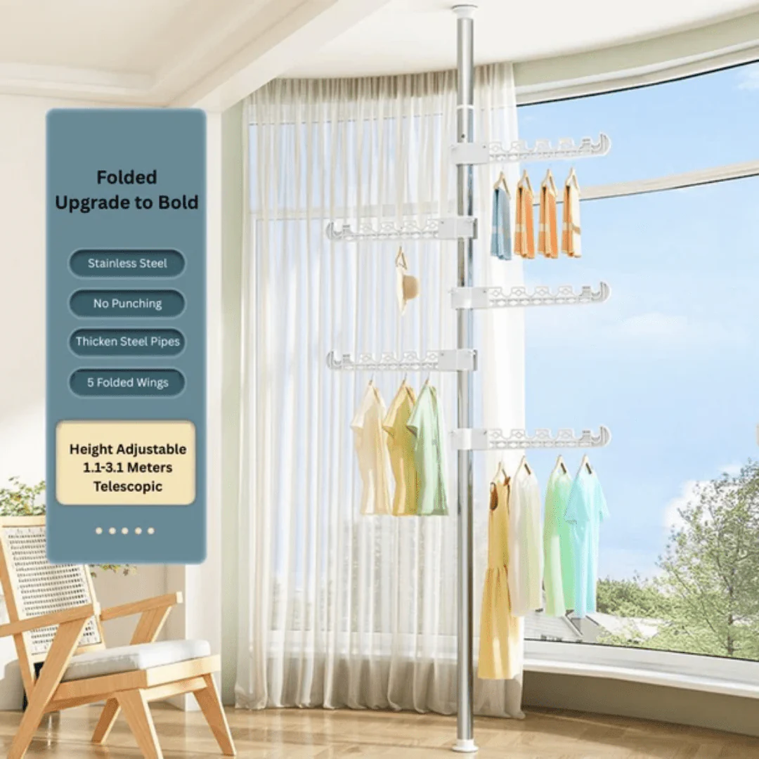 Adjustable Floor-to-Ceiling Clothes Rack with Multi Hooks - Image 8