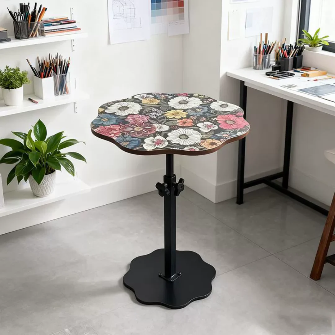 Adjustable Height Metal  Floral Design Side Table