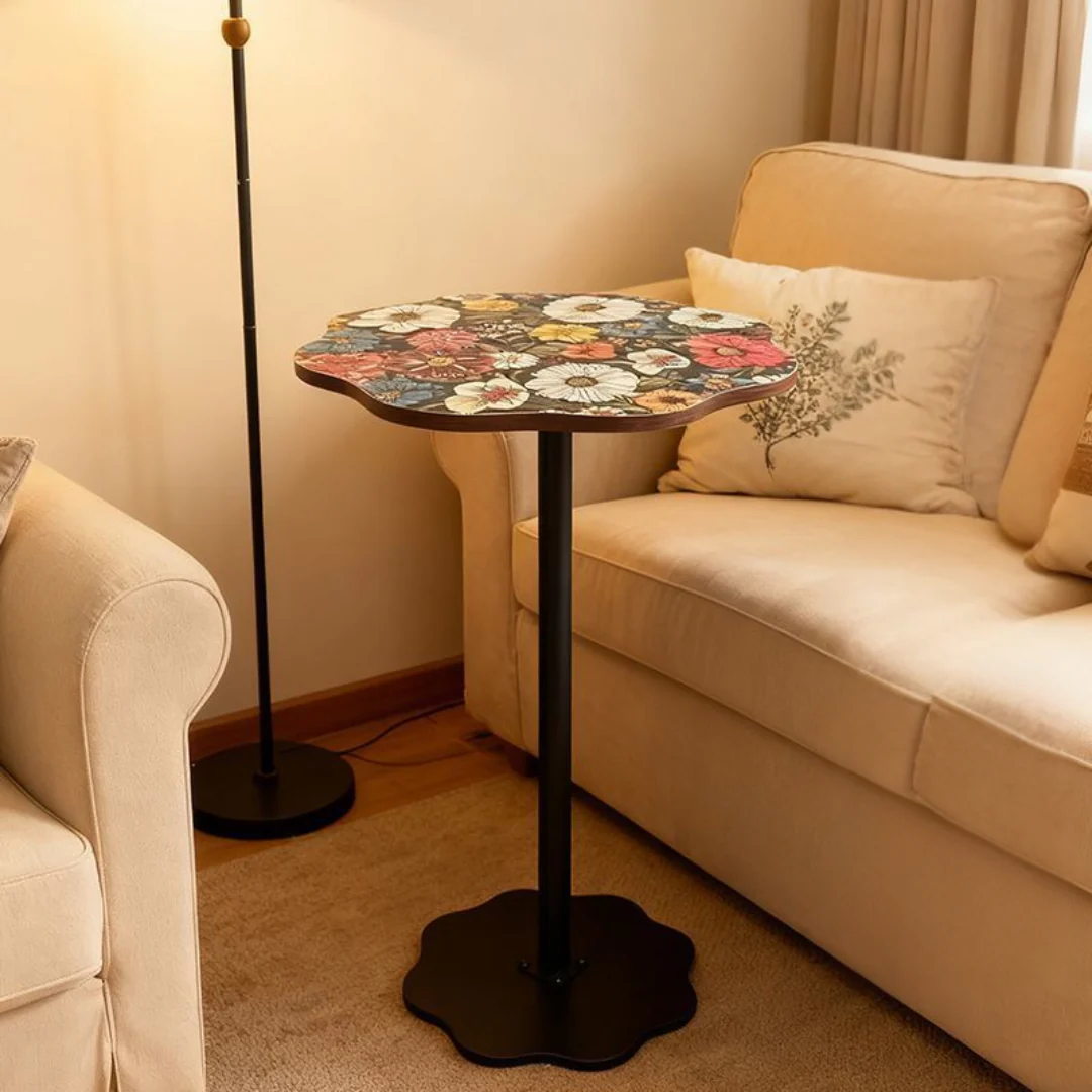 Adjustable Height Metal  Floral Design Side Table - Image 3