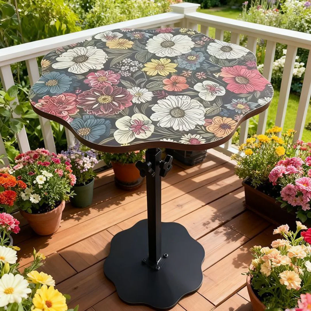 Adjustable Height Metal  Floral Design Side Table - Image 6