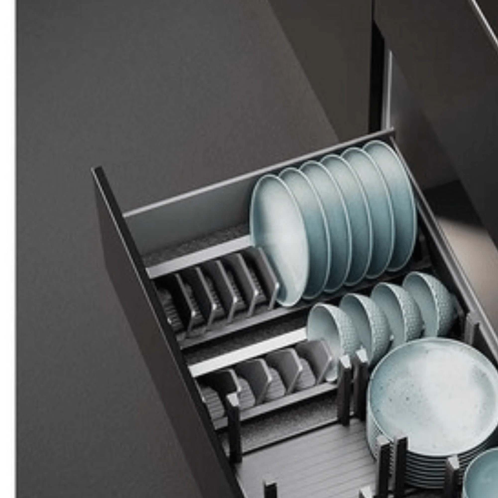 Adjustable Kitchen Drawer Dish Drying Rack with Drain Tray - Image 3