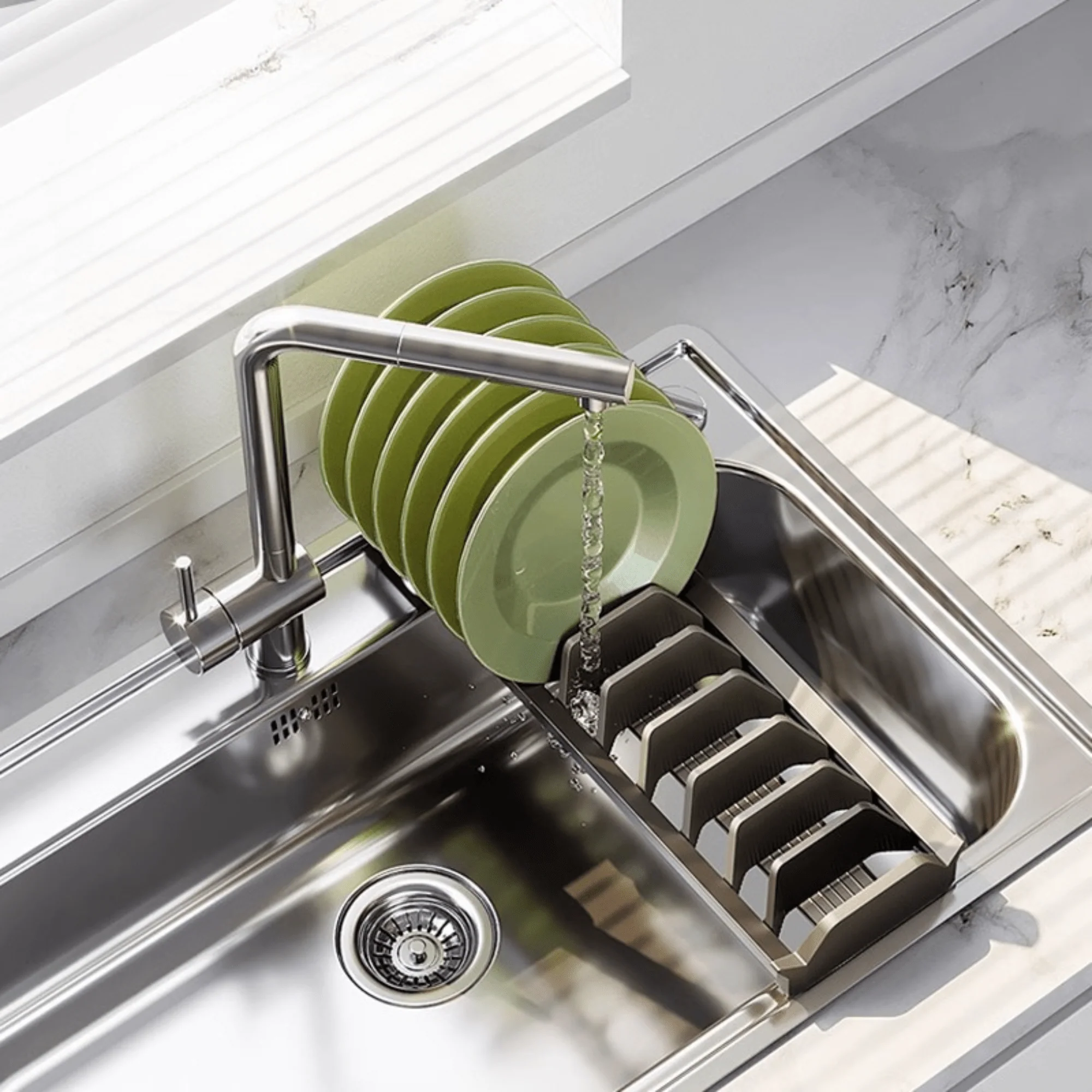 Adjustable Kitchen Drawer Dish Drying Rack with Drain Tray - Image 5