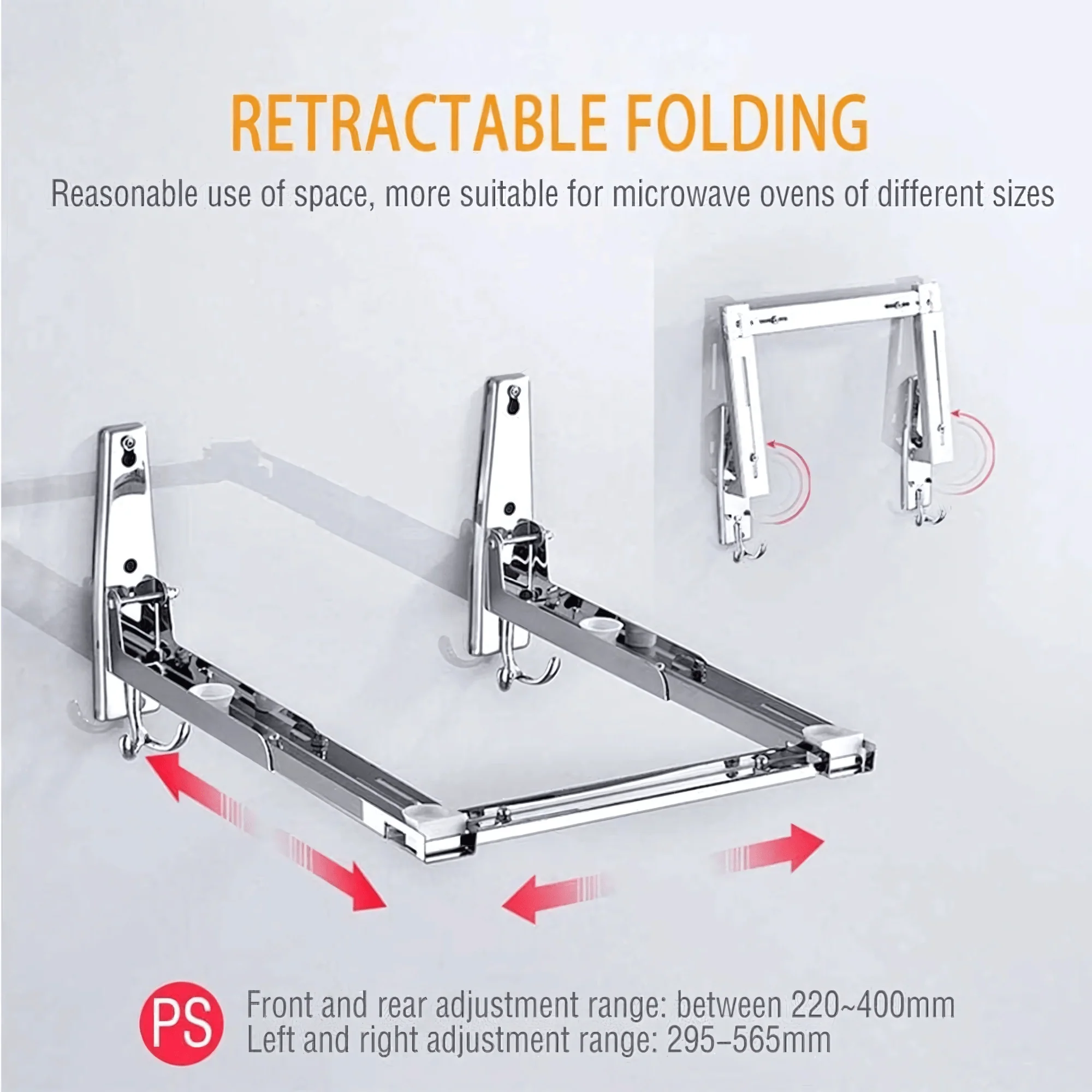 Adjustable Wall-Mounted Stainless Steel Microwave Oven Rack Shelf - Image 5