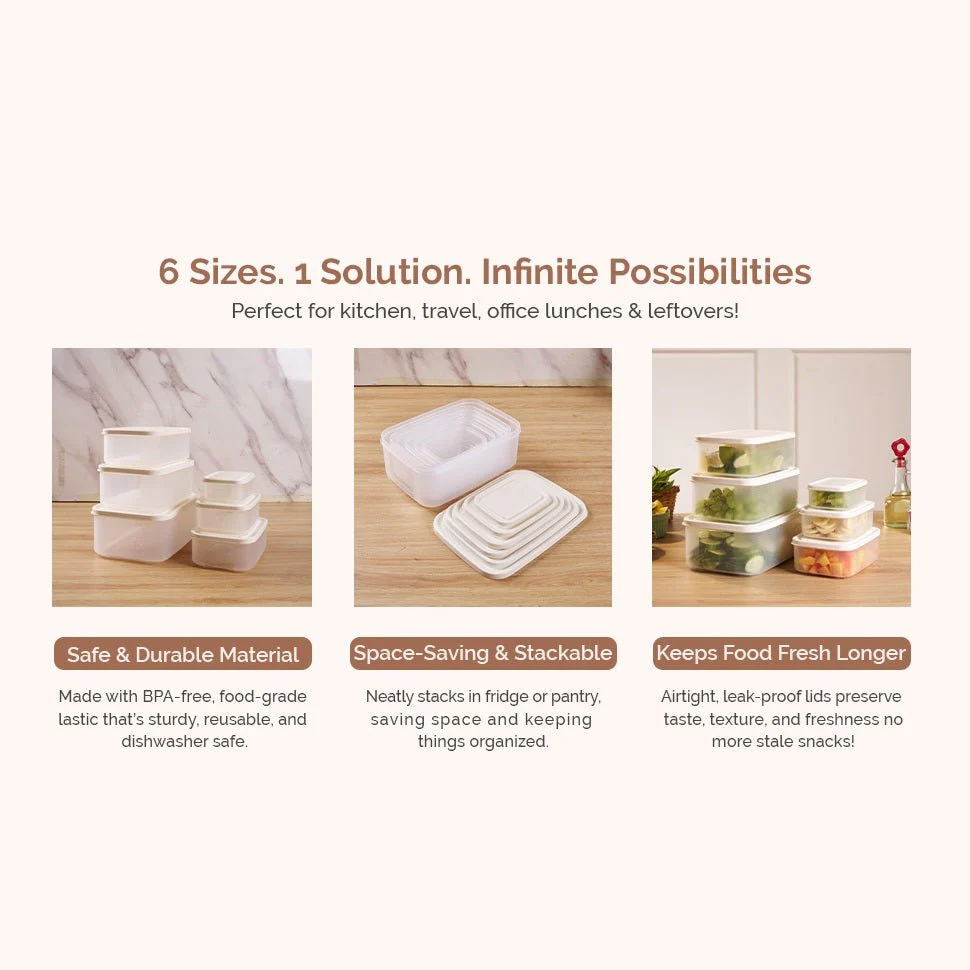 Airtight & Stackable Rectangular Food Storage Containers, Set of 6 - Image 7