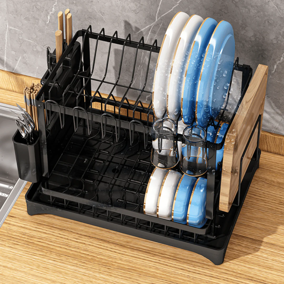 2 Tier Dish Drain Rack with Draining Outlet - Image 3