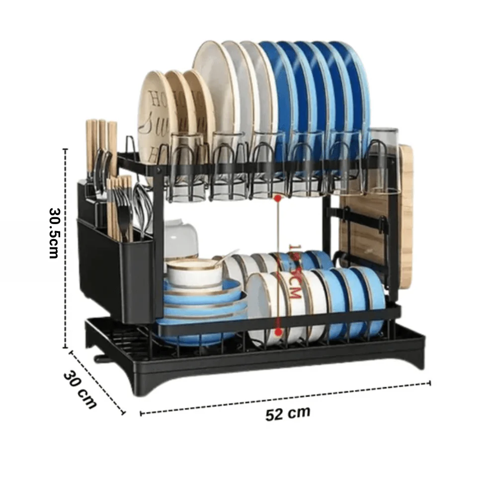 2 Tier Dish Drain Rack with Draining Outlet - Image 7