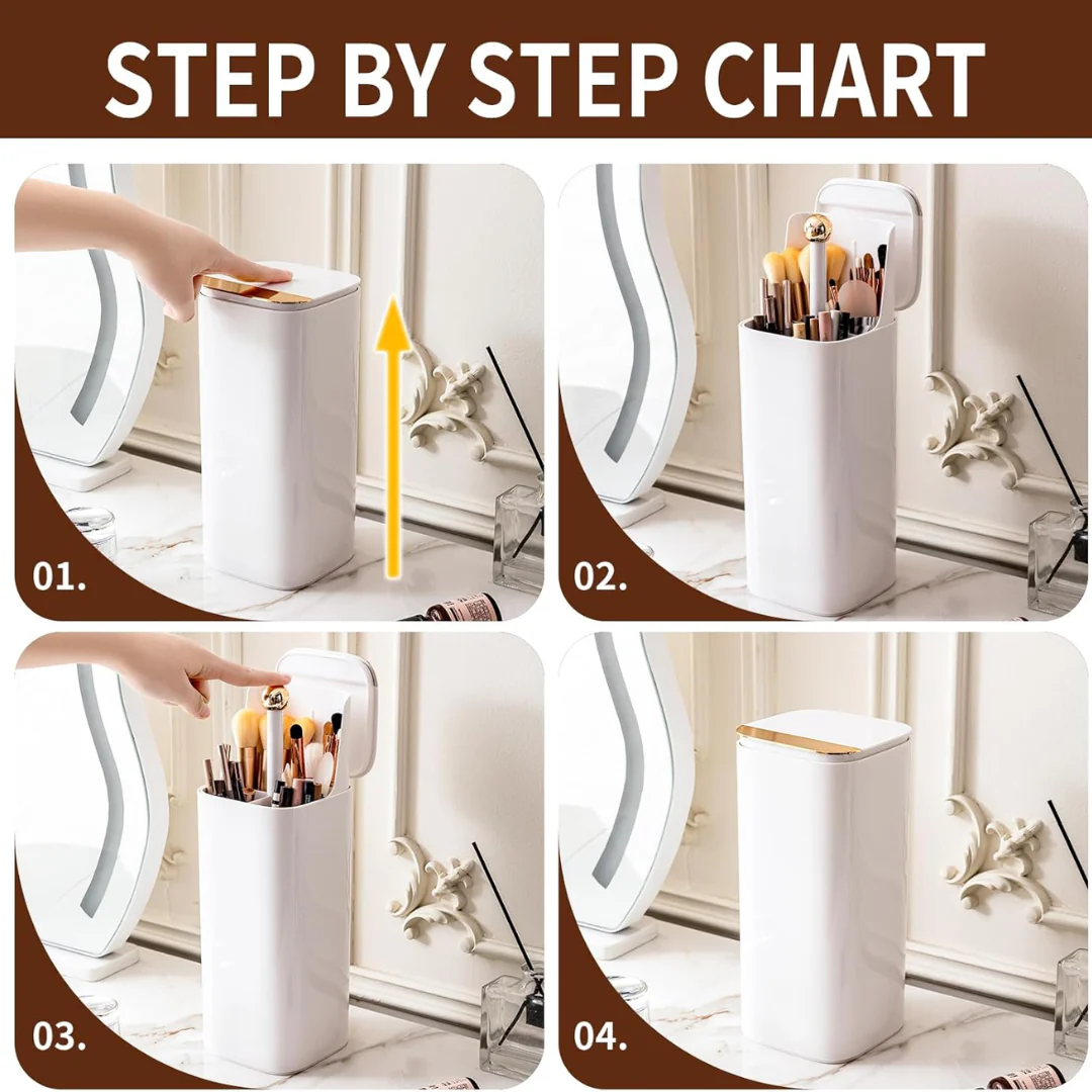Automatic Lifting Makeup Brush Bucket with Lid - Image 5