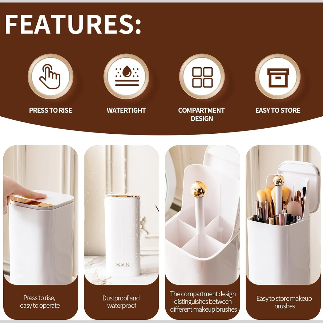 Automatic Lifting Makeup Brush Bucket with Lid - Image 6