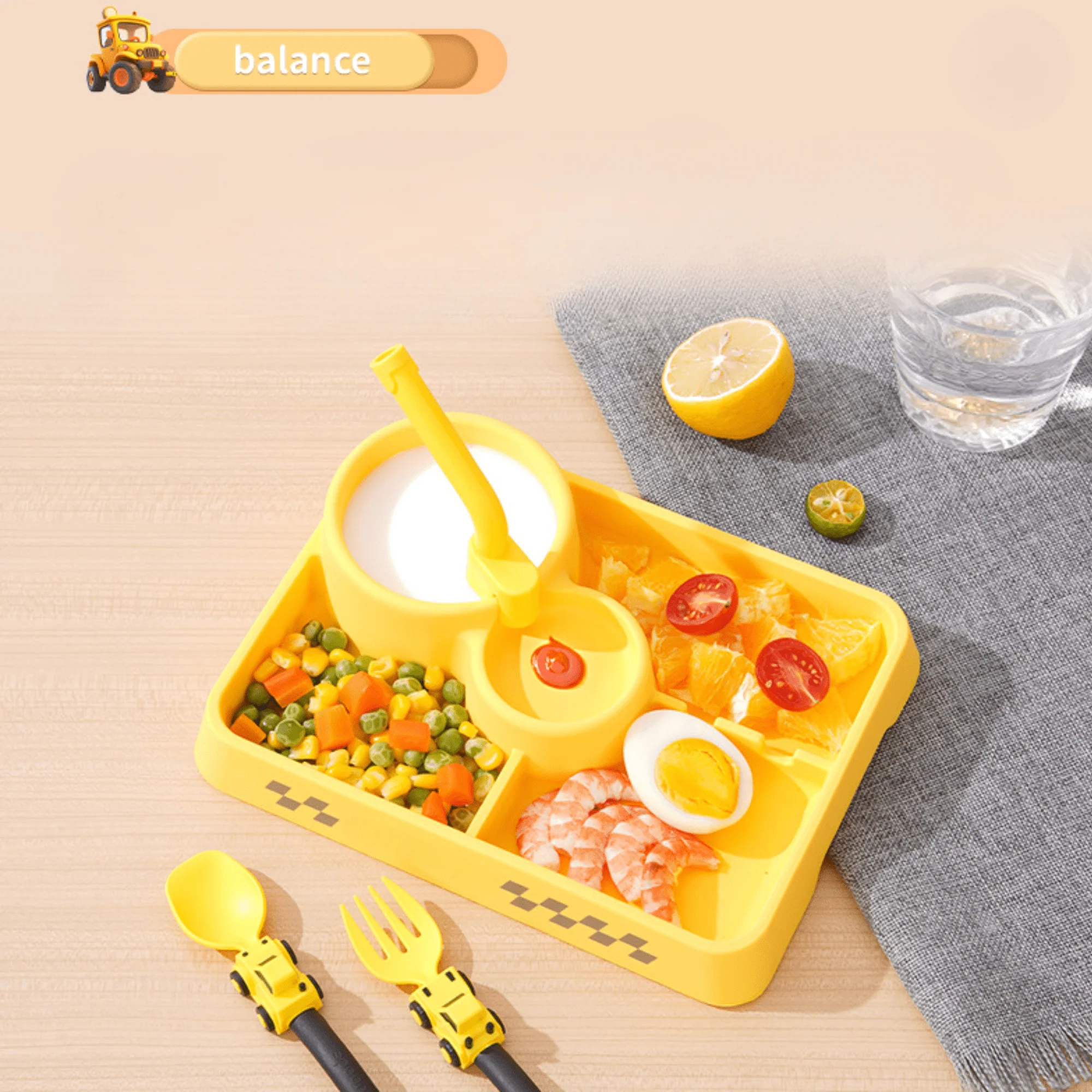 Baby Feeding Construction Themed Dinnerware Plate with Tractor Utensils - Image 3