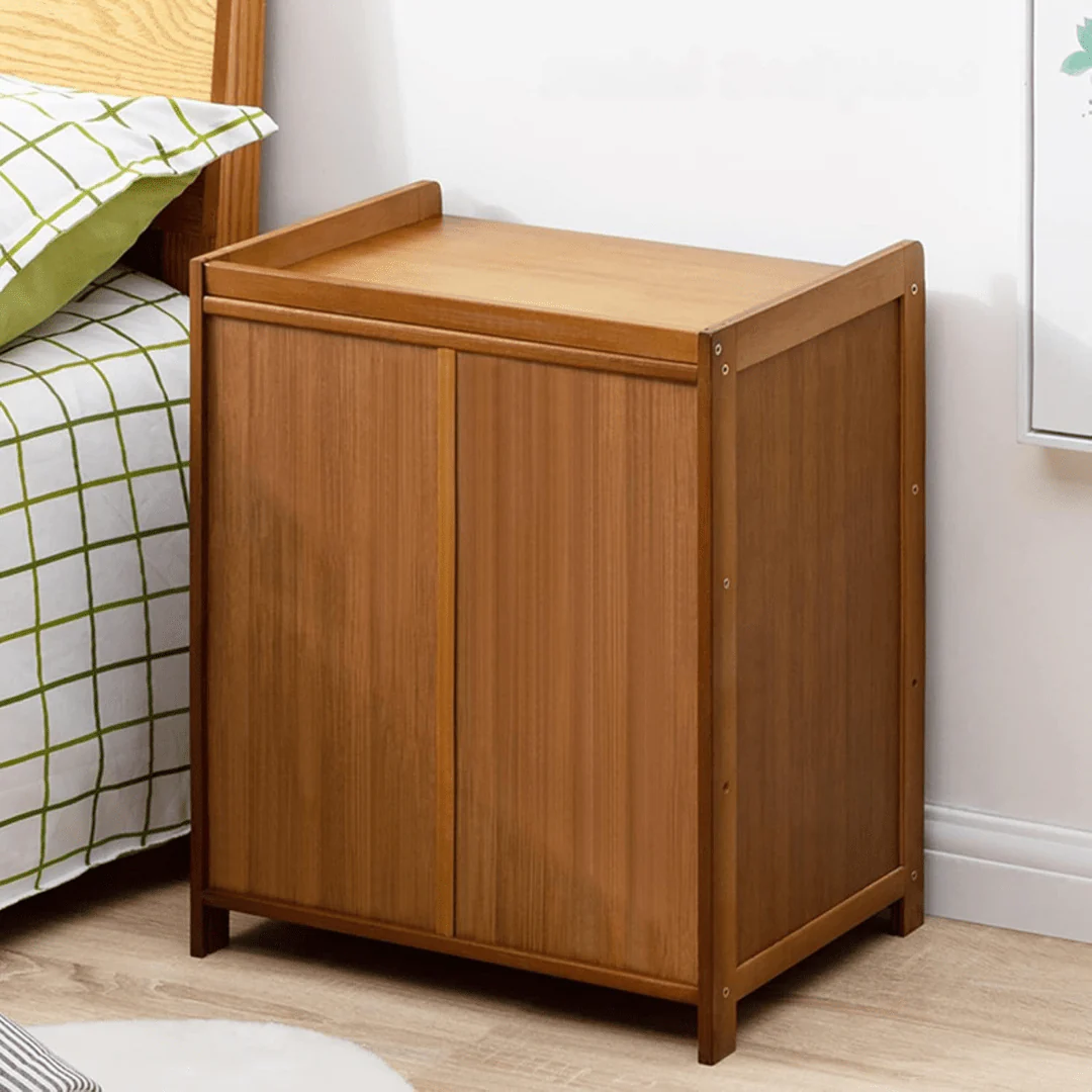 Bamboo Bedside Table with Silent Sliding Drawer & Clear Panel (42cm) - Image 3