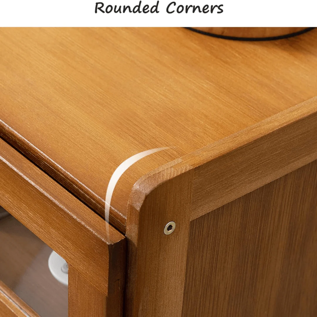 Bamboo Bedside Table with Silent Sliding Drawer & Clear Panel (42cm) - Image 4