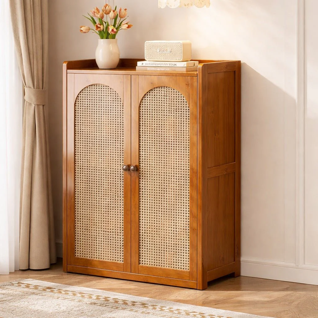 Compact Bamboo Shoe Storage Cabinet With Enclosed Side Panels - Image 2