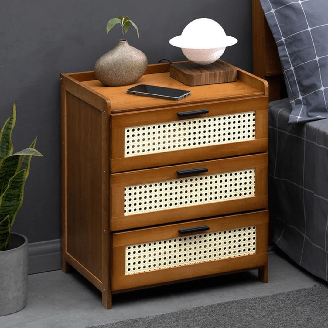 Bamboo Wood Storage Organizer with Imitation Rattan Cabinet (42cm) - Image 3