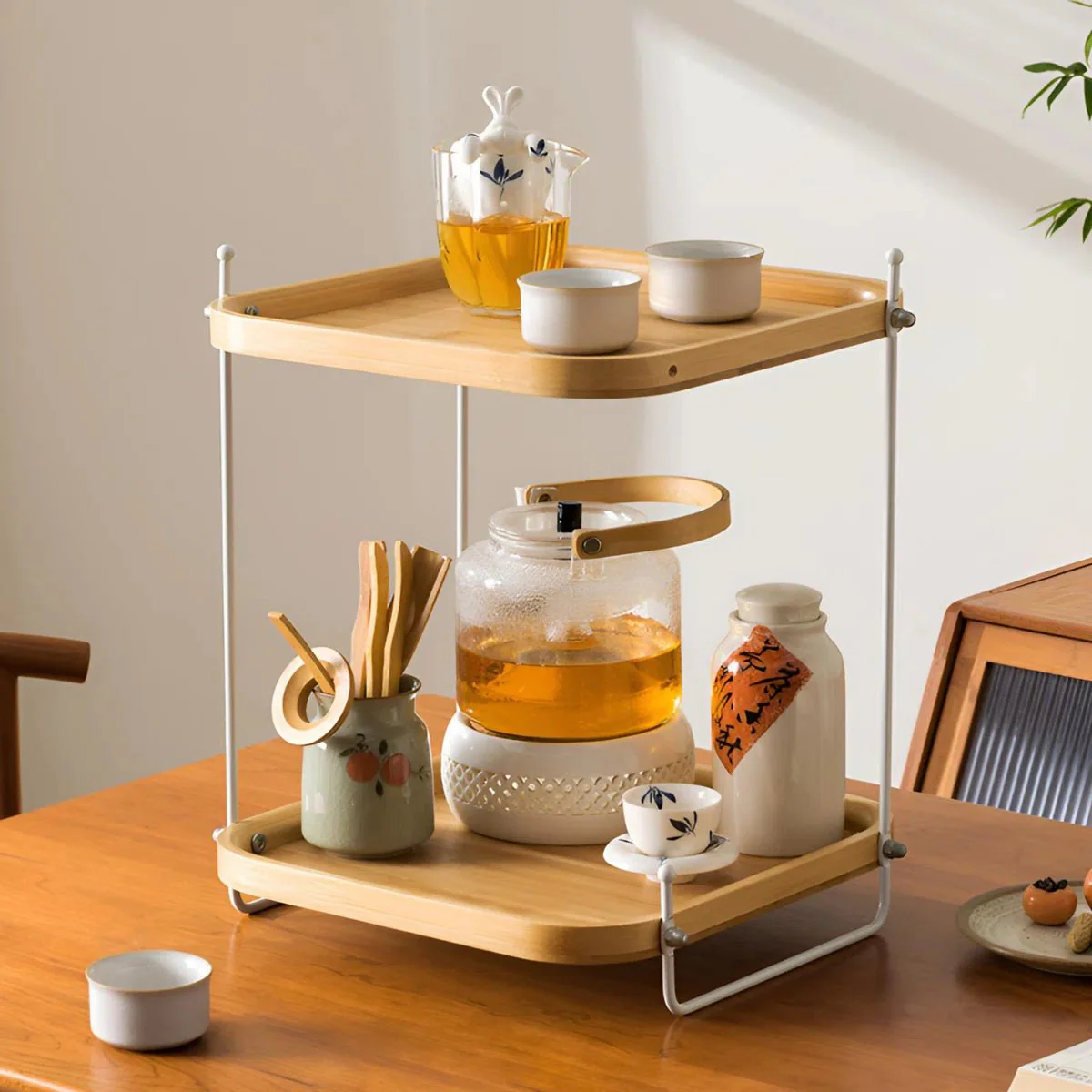 Bamboo Wood Two-Tier Tea Organizer Rack - Image 5