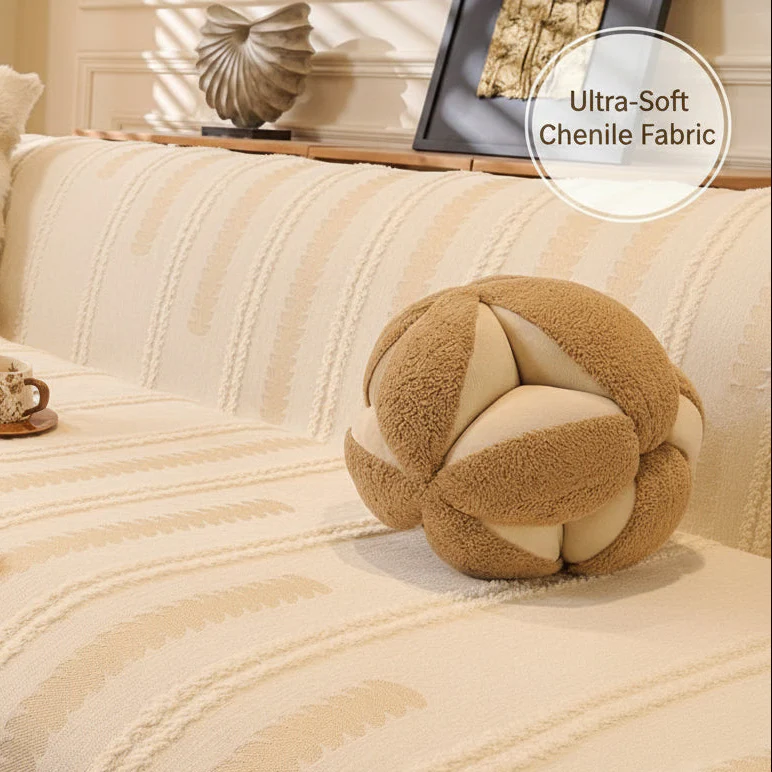 Beige Elegance Chenille Sofa Cover : [EM-SC-47] - Image 2