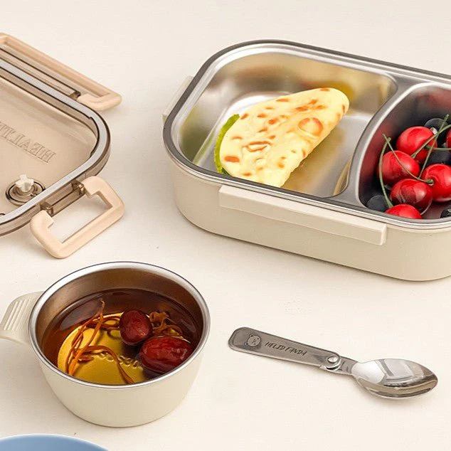 Bento Stainless Steel Lunch Set With Bowl and Cutlery(900 ml) - Image 8