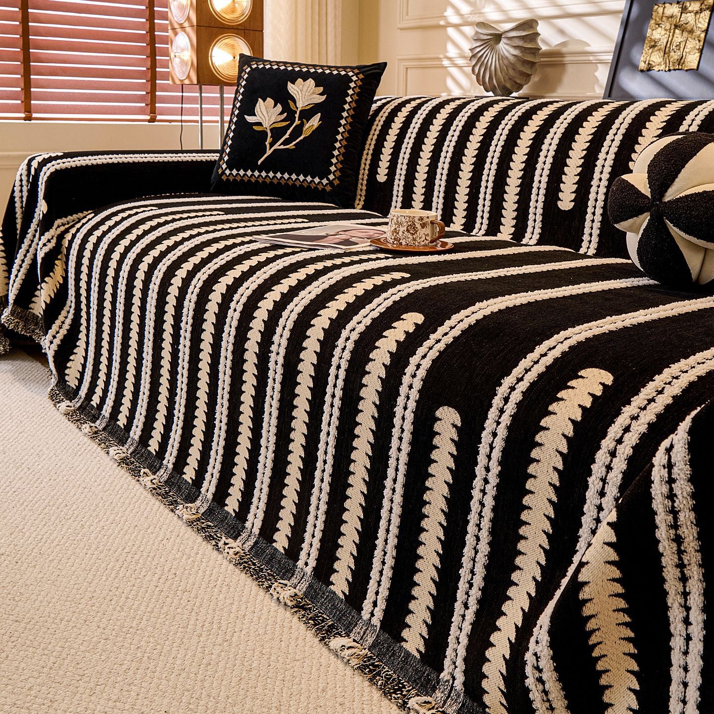 Black Elegance Chenille Sofa Cover : [EM-SC-47] - Image 2
