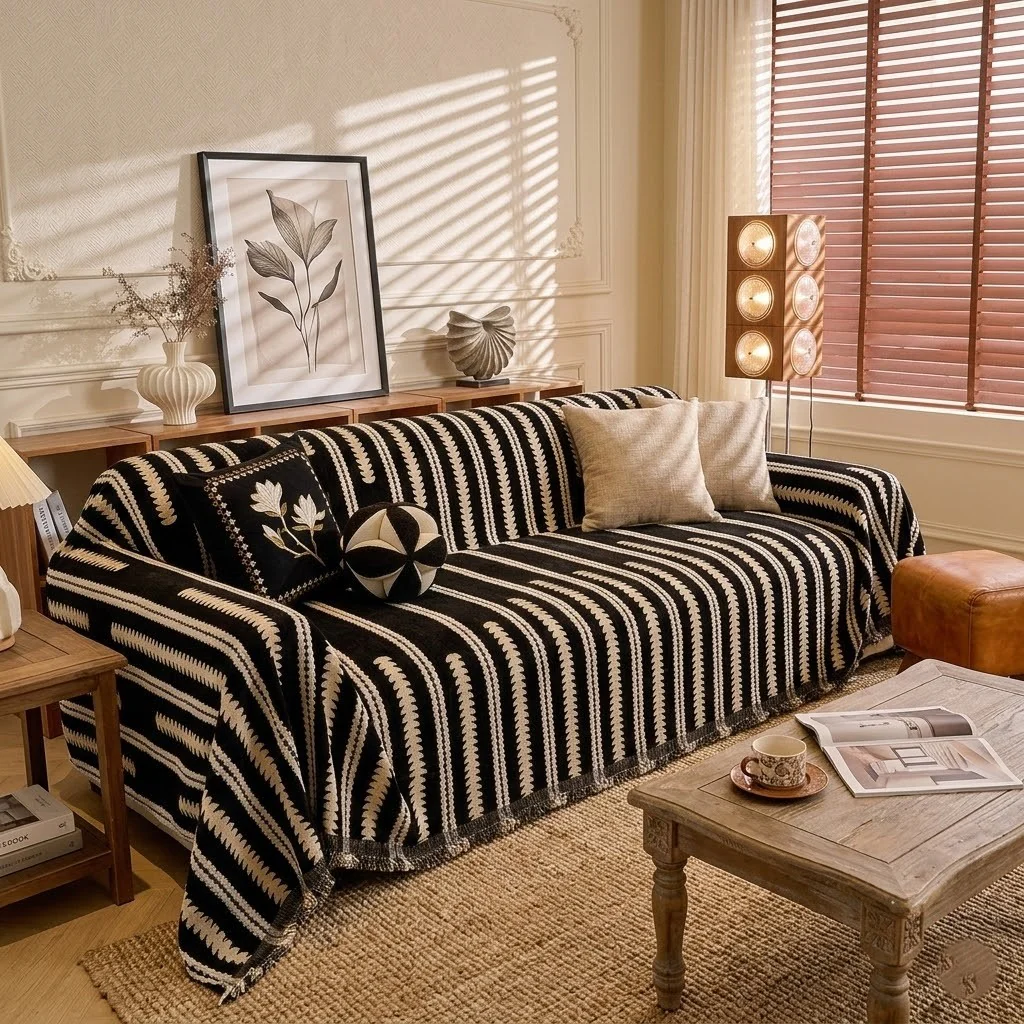 Black Elegance Chenille Sofa Cover : [EM-SC-47] - Image 4