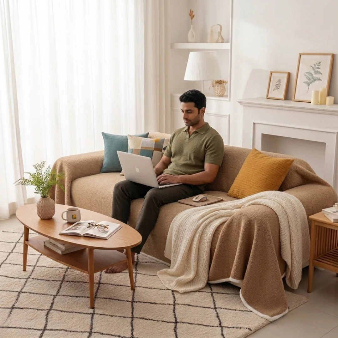 Brown Elegance Chenille Sofa Cover : [EM-SC-44] - Image 3