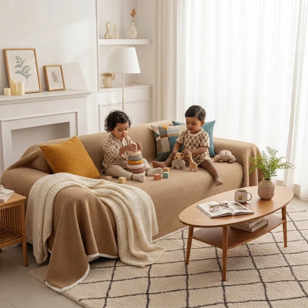 Brown Elegance Chenille Sofa Cover : [EM-SC-44] - Image 5