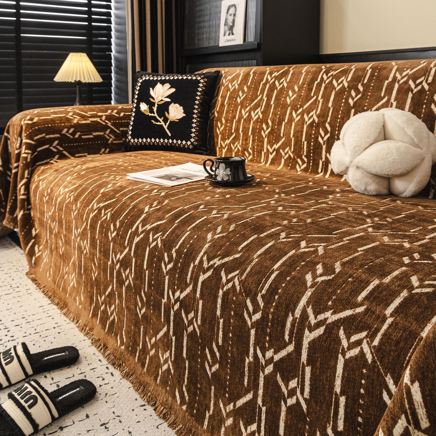 Brown Elegance Chenille Sofa Cover : [EM-SC-46] - Image 3
