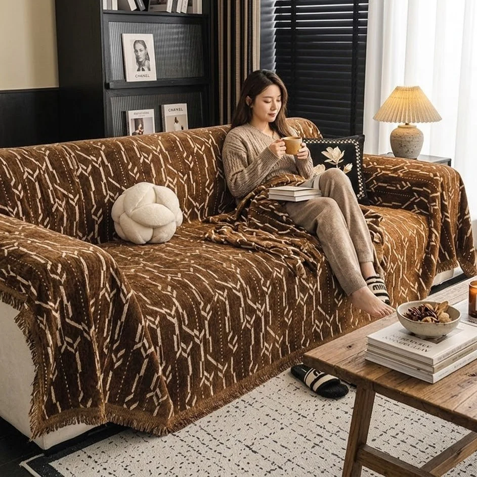 Brown Elegance Chenille Sofa Cover : [EM-SC-46] - Image 4