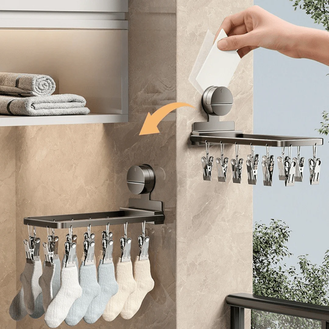 Carbon Steel Foldable Suction Cup Sock Drying Rack - Image 3