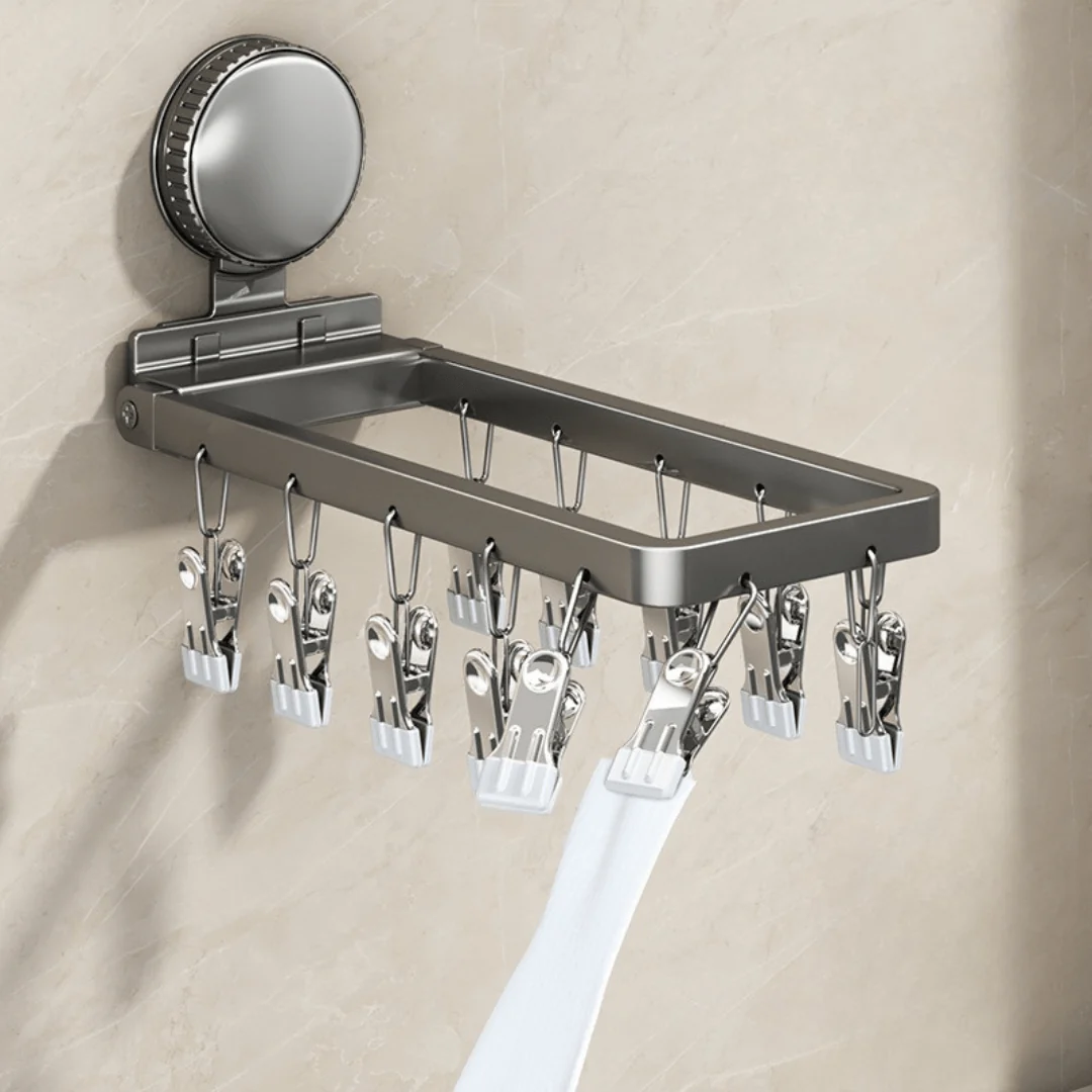 Carbon Steel Foldable Suction Cup Sock Drying Rack - Image 7