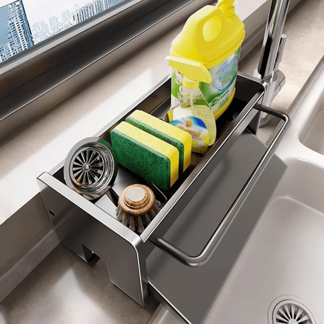 Carbon Steel Sponge & Dishcloth Holder with Auto Drain - Image 2