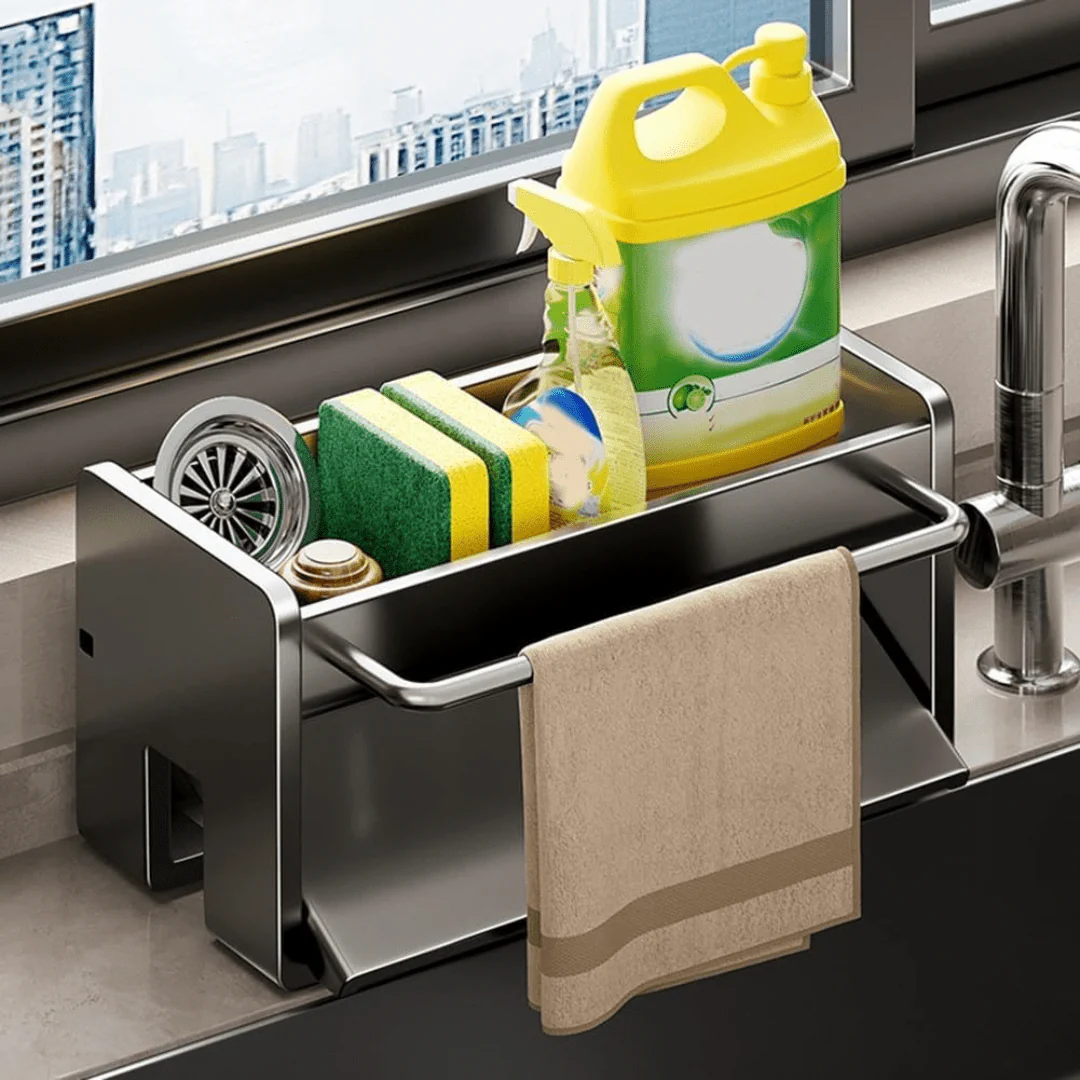 Carbon Steel Sponge & Dishcloth Holder with Auto Drain - Image 3