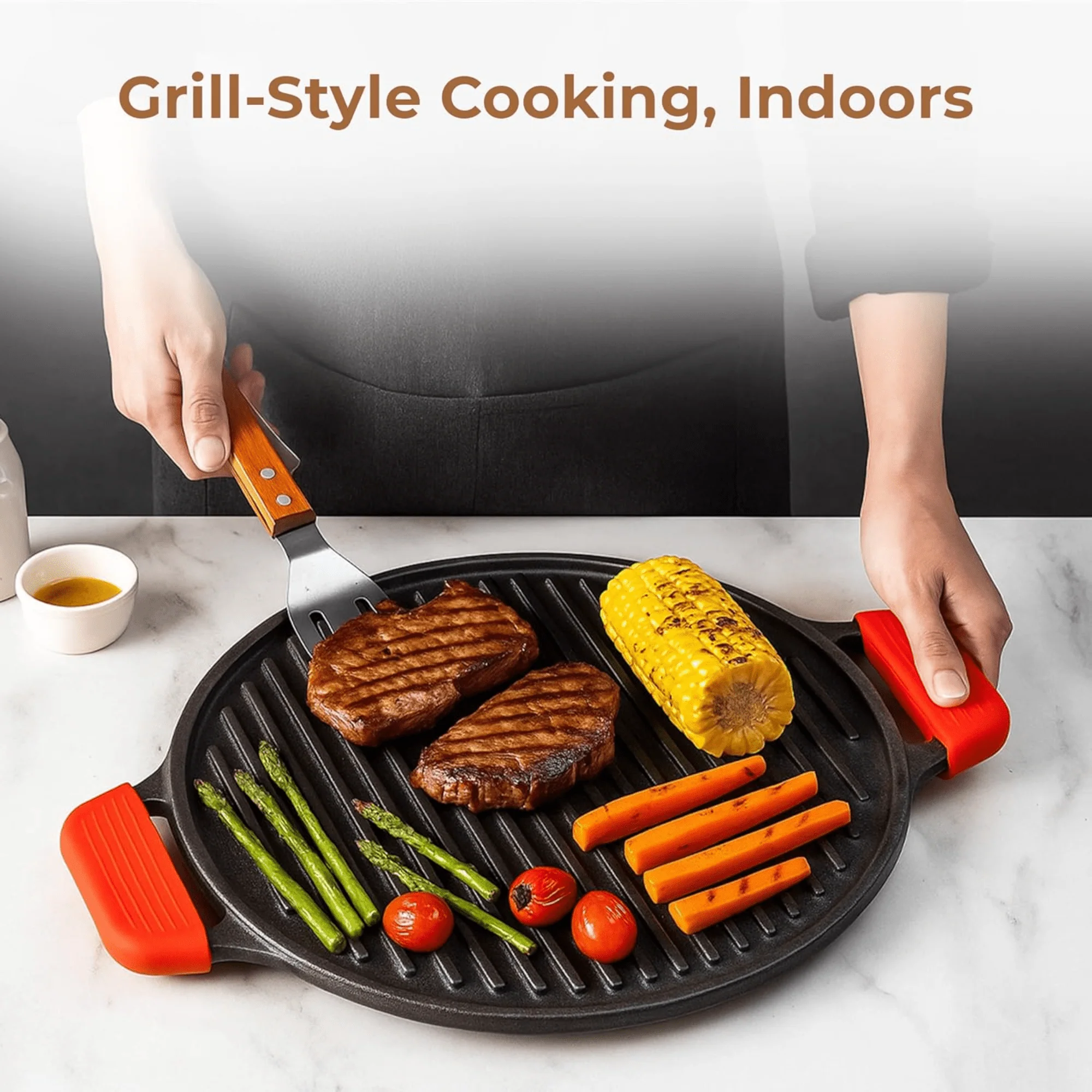 Cast Iron 2-in-1 30cm Reversible Tawa and Grill Pan - Image 2