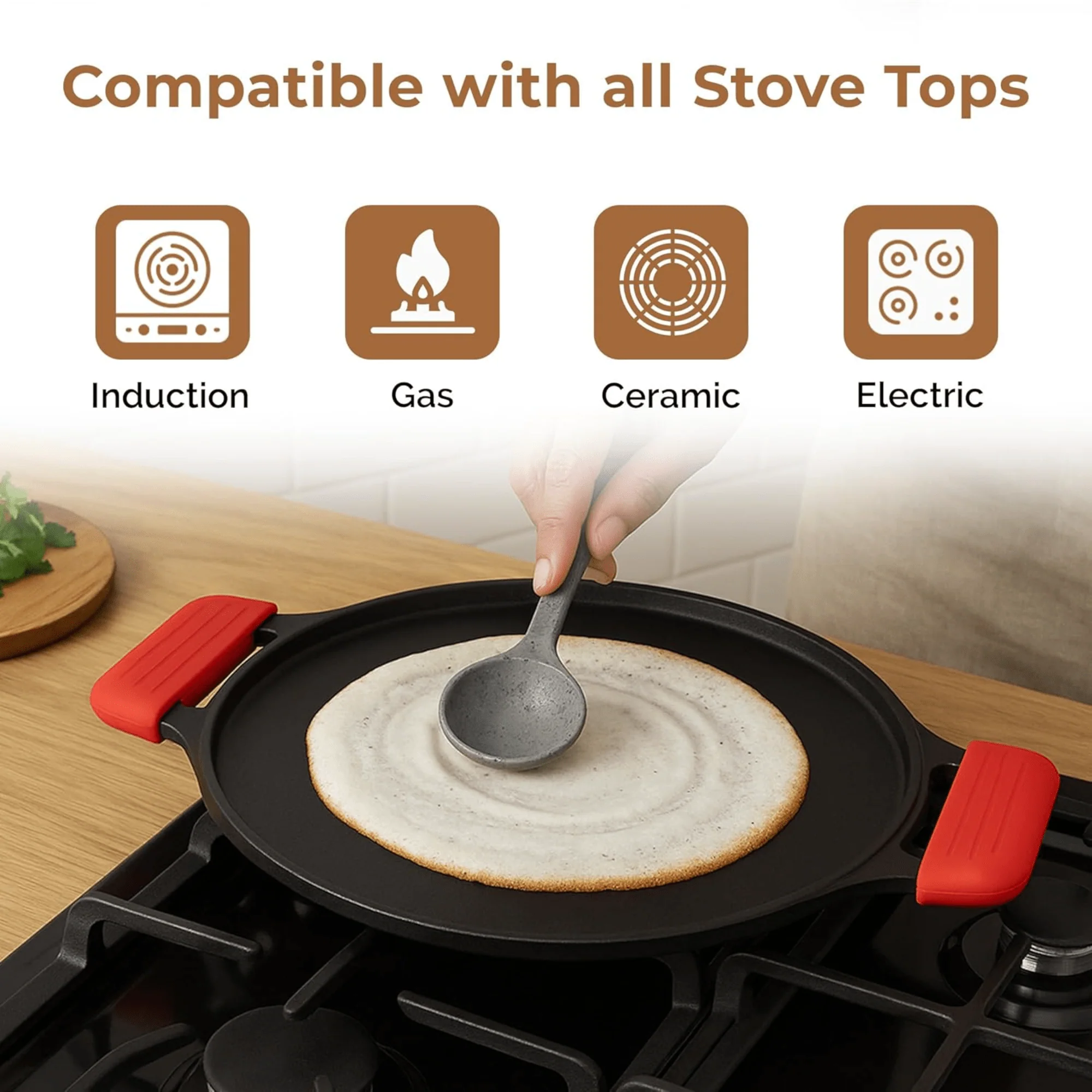 Cast Iron 2-in-1 30cm Reversible Tawa and Grill Pan - Image 3