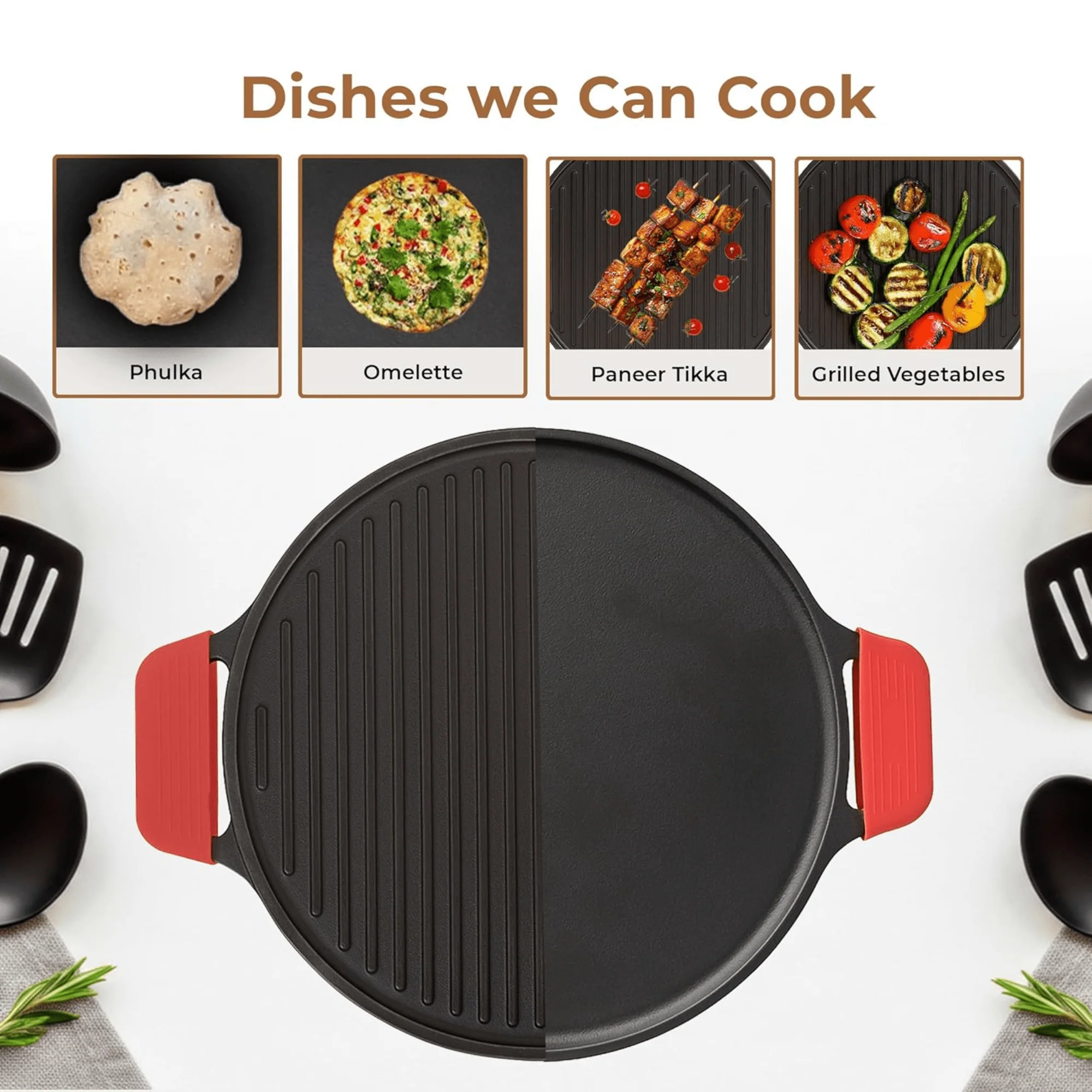 Cast Iron 2-in-1 30cm Reversible Tawa and Grill Pan - Image 5
