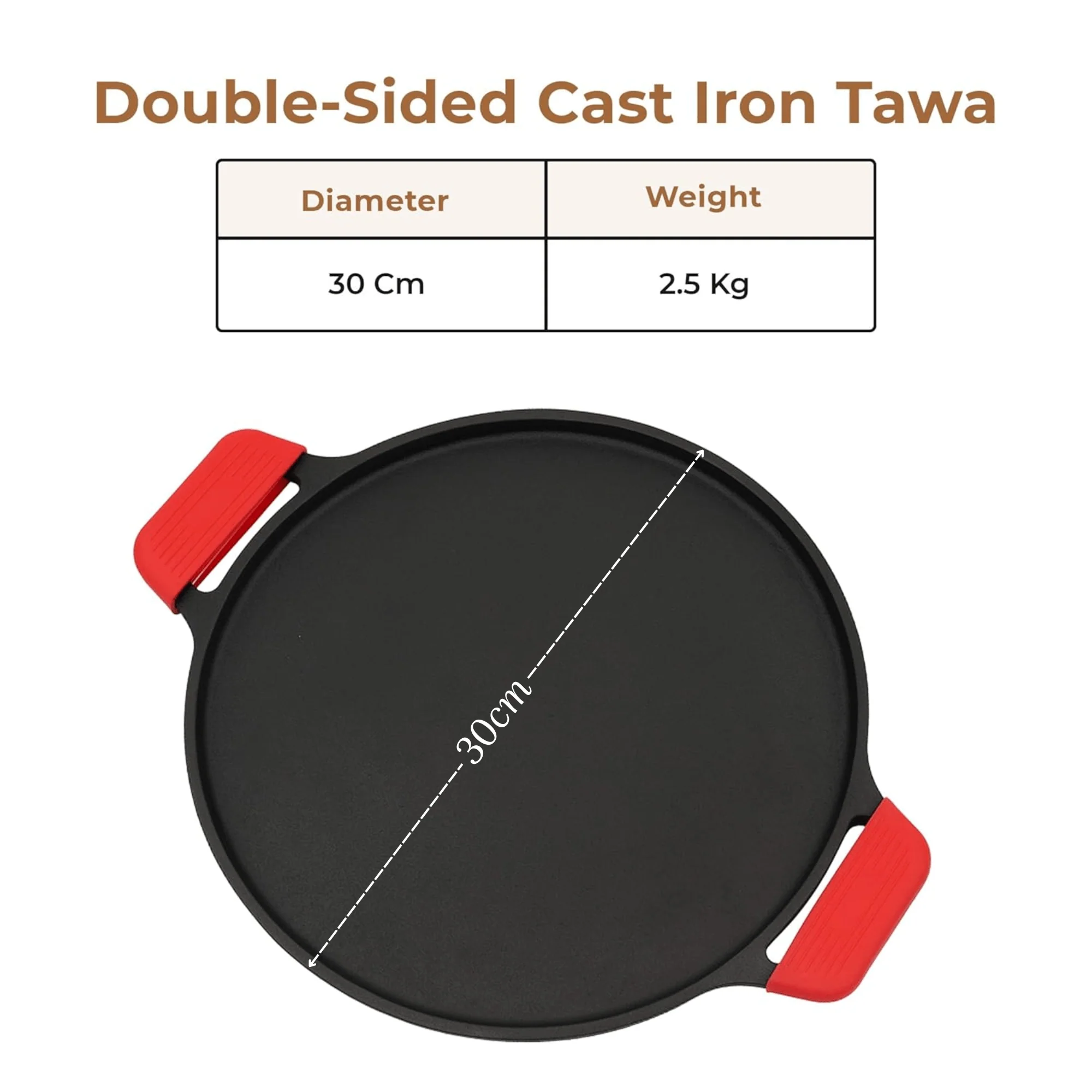 Cast Iron 2-in-1 30cm Reversible Tawa and Grill Pan - Image 6