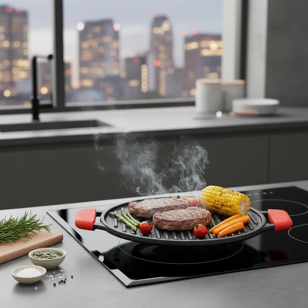 Cast Iron 2-in-1 30cm Reversible Tawa and Grill Pan - Image 9