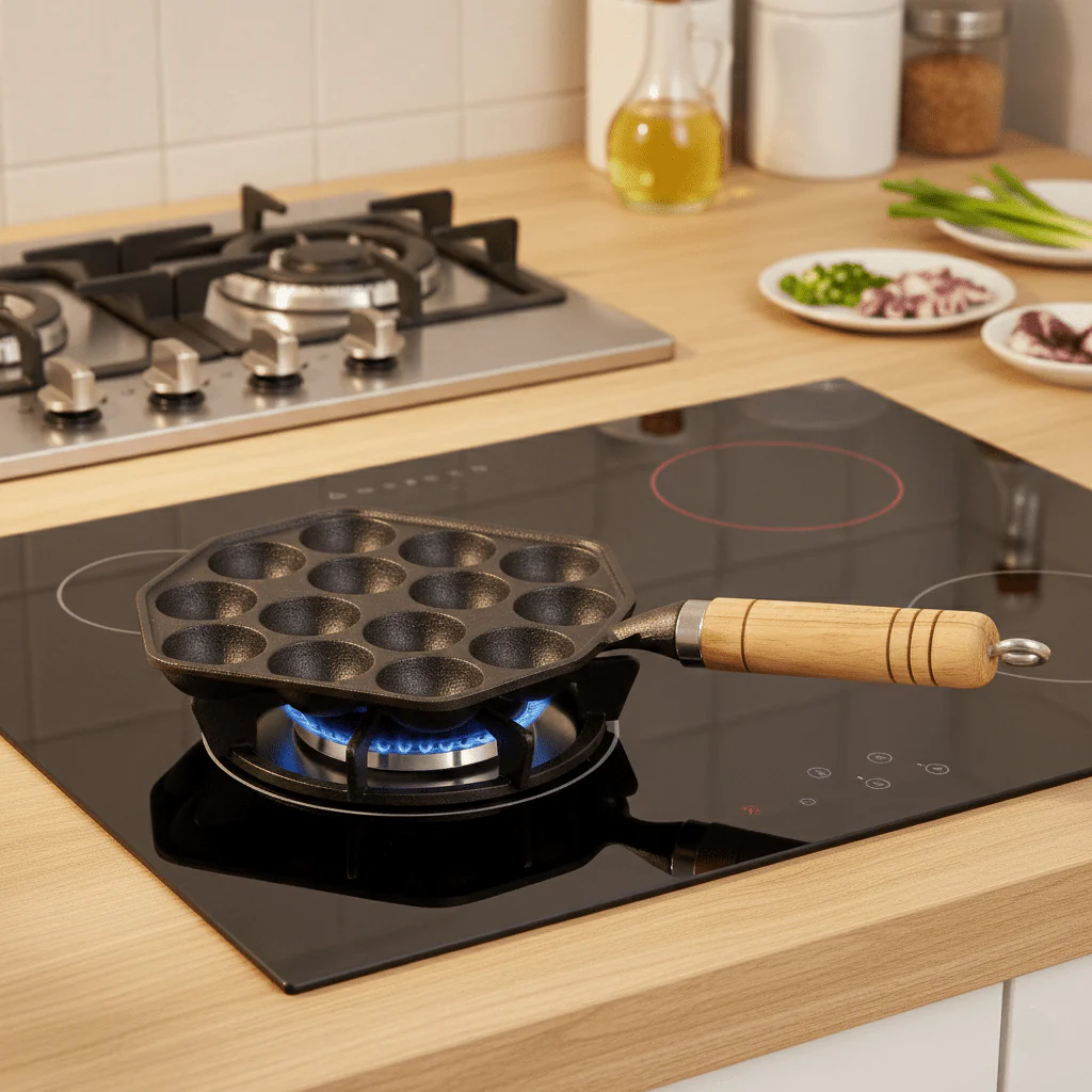 Cast Iron Non-Stick Appe/Tikki Pan with Wooden Handle (16 cm) - Image 6