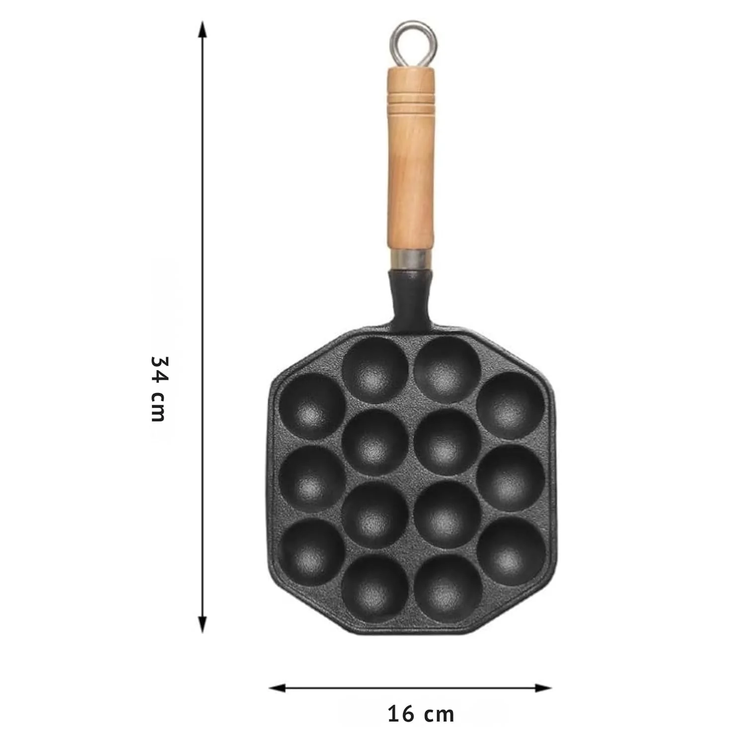Cast Iron Non-Stick Appe/Tikki Pan with Wooden Handle (16 cm) - Image 8