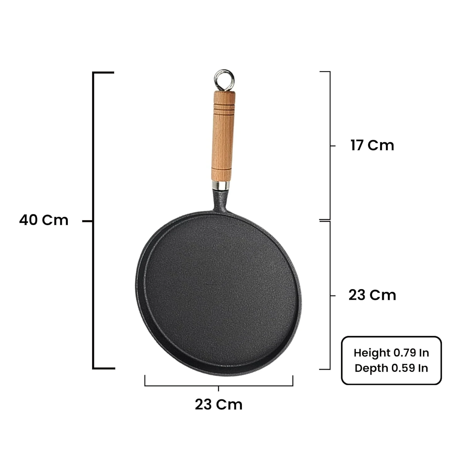 Cast Iron Non-Stick Tawa with Wooden Handle (23 cm) - Image 8