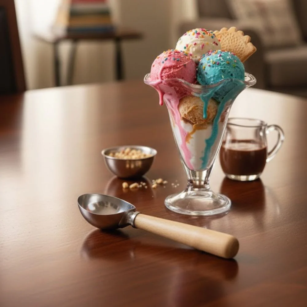 Classic Wooden Handle Stainless Steel Ice Cream Scoop - Image 3