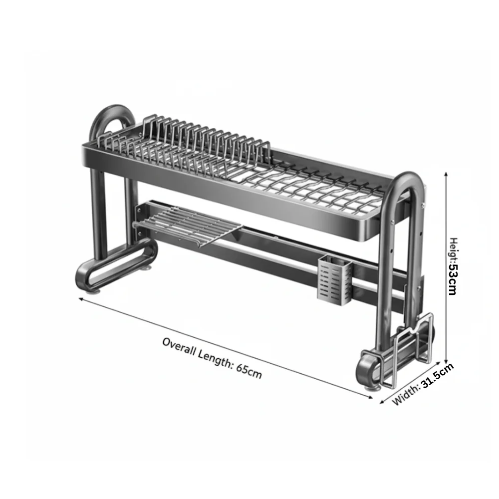 Clean Edge Stainless Steel Multi-Function Dish Rack Organizer - Image 6