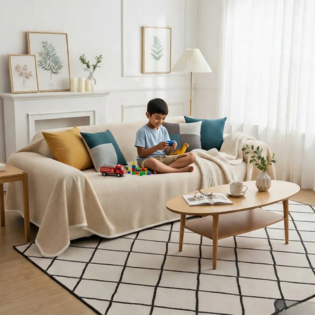Coffee Elegance Chenille Sofa Cover : [EM-SC-44] - Image 3