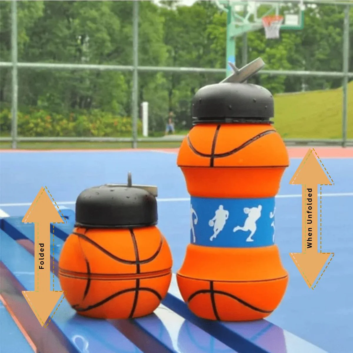 Collapsible Silicone Basketball Design Drinking Bottle - Image 3