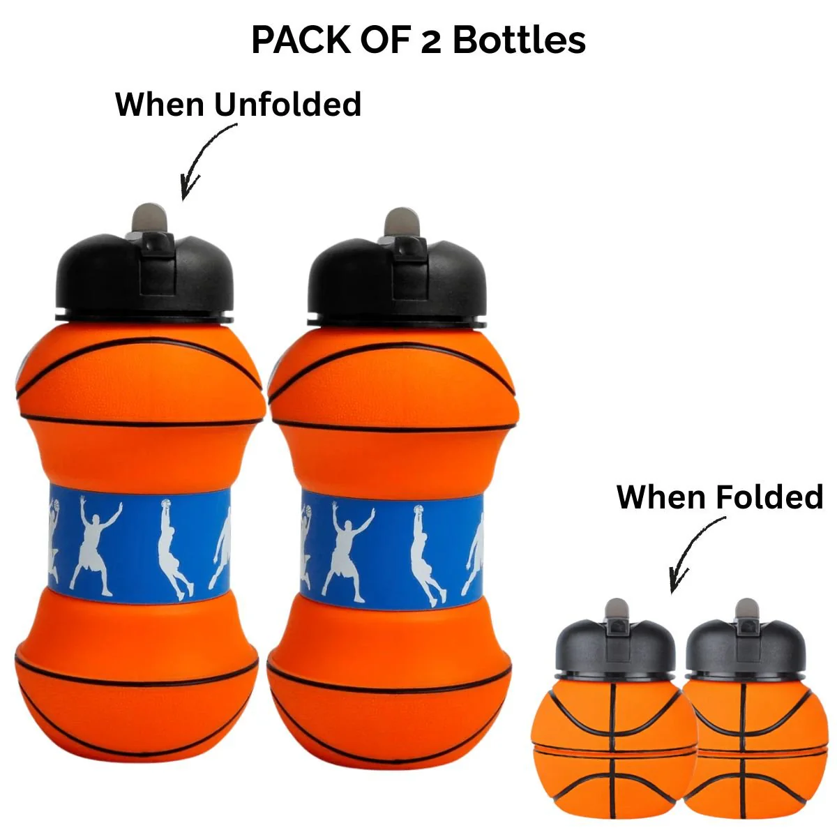 Collapsible Silicone Basketball Design Drinking Bottle - Image 8