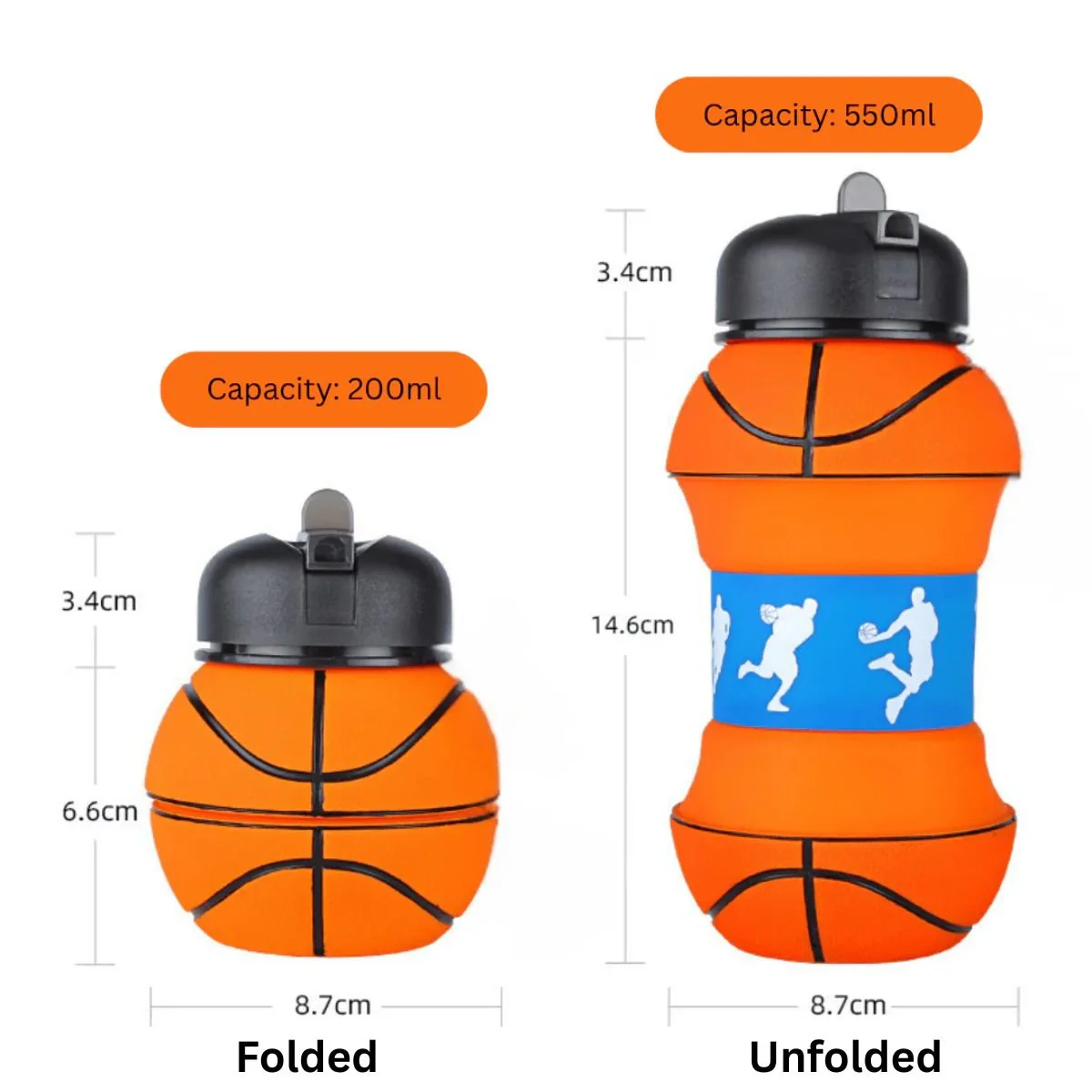 Collapsible Silicone Basketball Design Drinking Bottle - Image 9