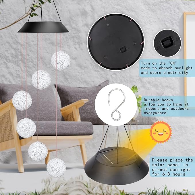 Color Changing Solar Powered LED Wind Chimes (75cm) - Image 6