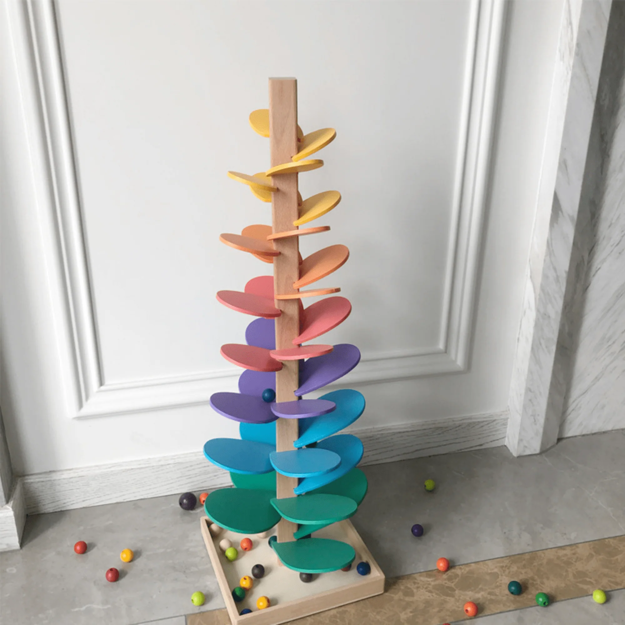 Colorful Wooden Musical Tree Tower Toy for Kids with Marble Run Track - Image 3