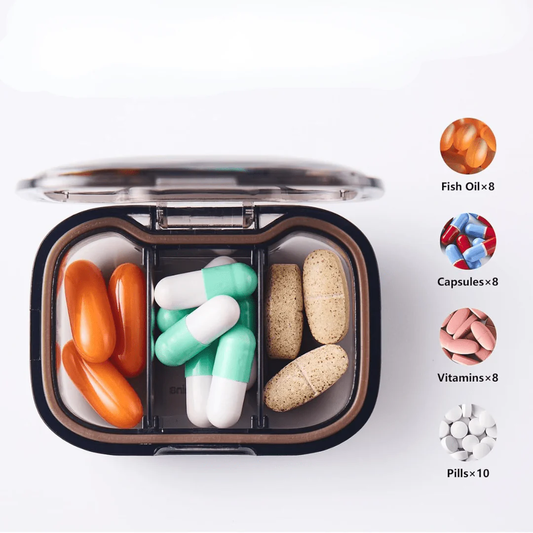 Compact Triple-Sealed Adjustable 3-Grid Mini Pill Organizer Box(Pack of 1) - Image 3