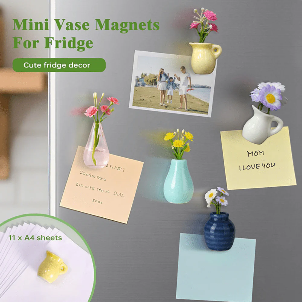 Cute 8 Mini Ceramic Vase Decorative Fridge Magnets - Image 3