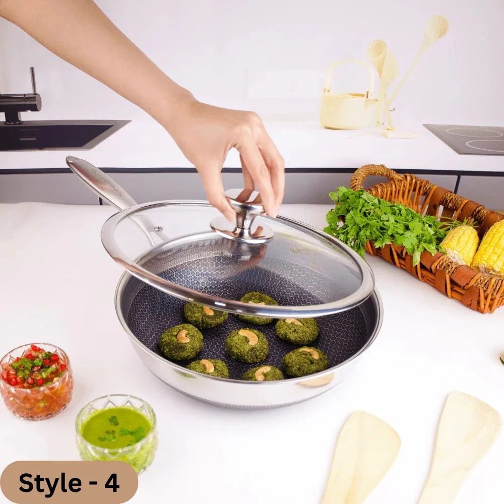 Deep Frying Honeycomb Pan with Lid - Image 4